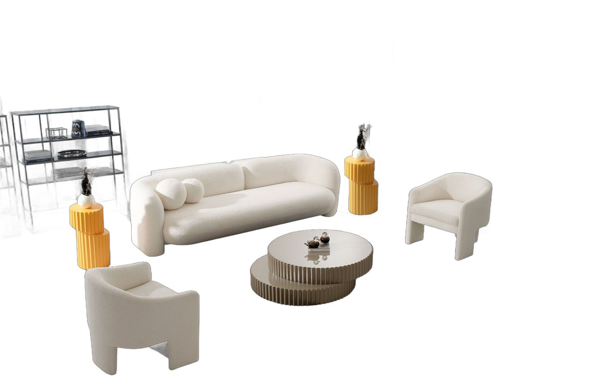 Khan Modern 4-Seater Off White Fabric Sofa