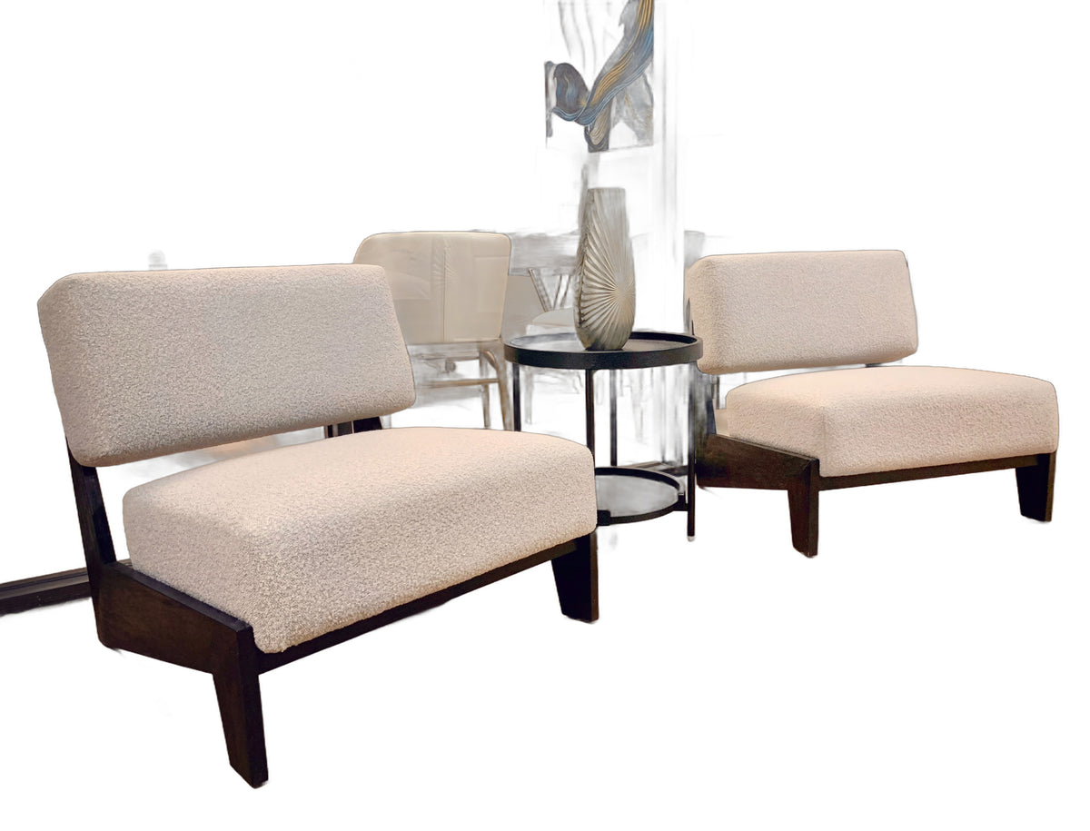 Tucker - Mid-Century Modern Light Grey Fabric + Black Walnut Accent Chair