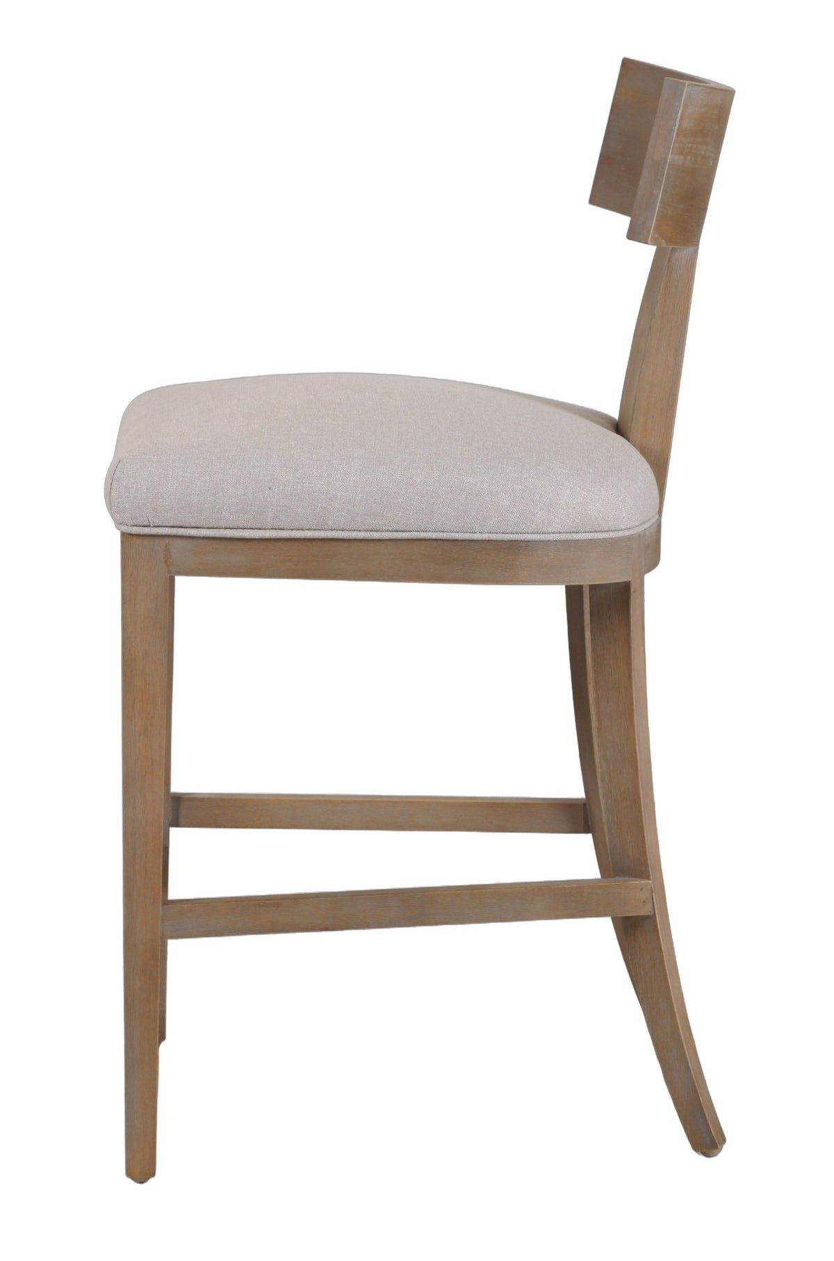 Fabien - Mid-Century Modern Beige Linen + Wood Counter Chair