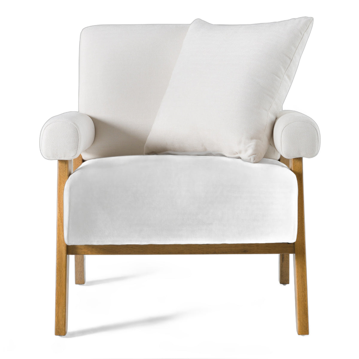 Cynthia - Modern White Fabric + Wood Accent Chair
