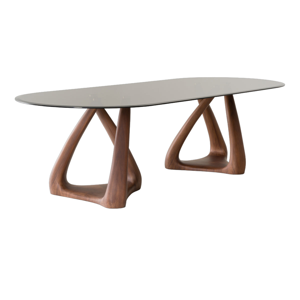 Christy - Mid-Century Modern Grey Glass + Walnut Oval Dining Table