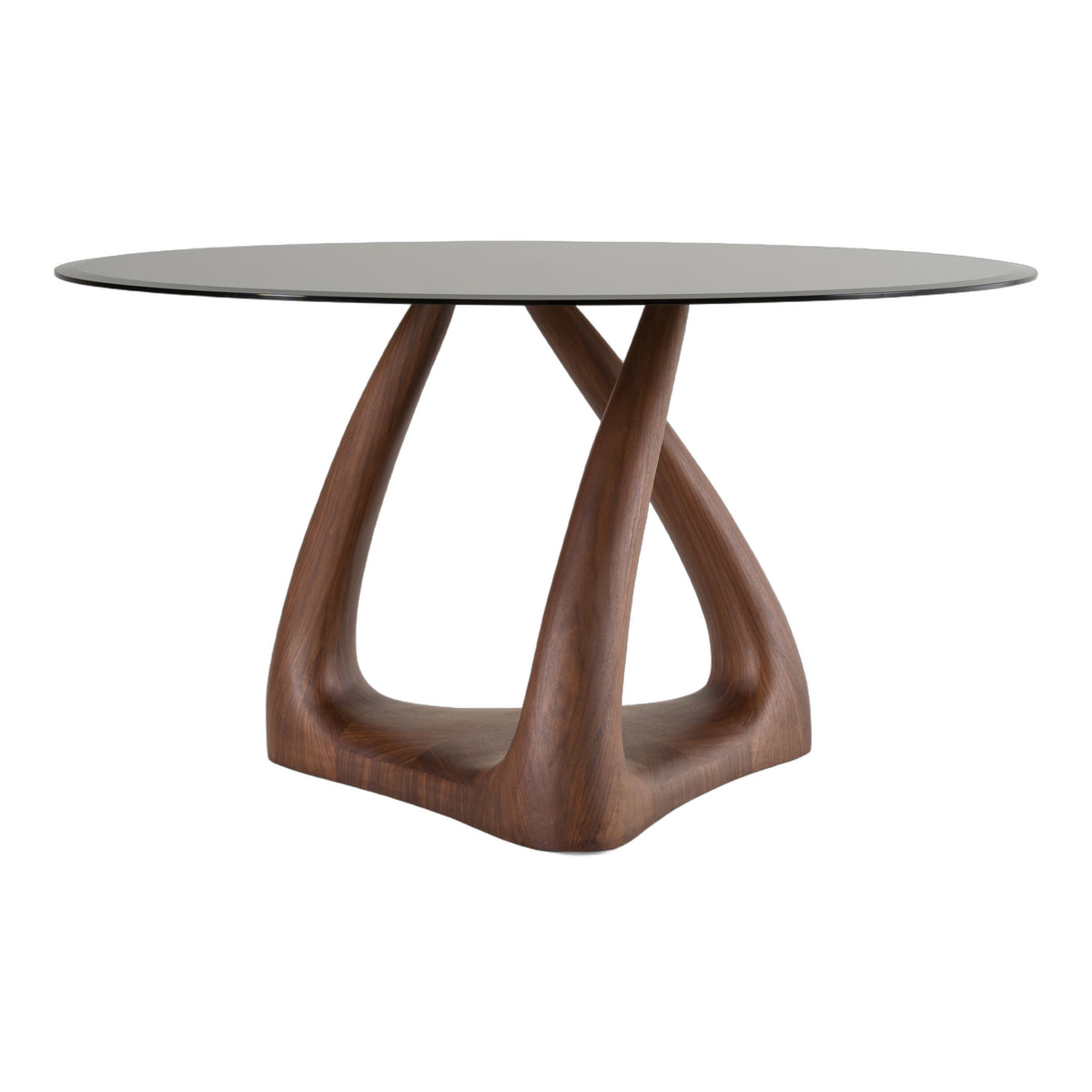 Christy - Mid-Century Modern Grey Glass + Walnut Round Dining Table