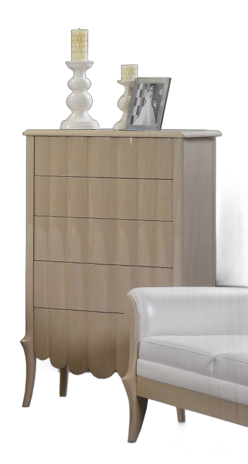 Waterfall Transitional Beige 5-Drawer Chest