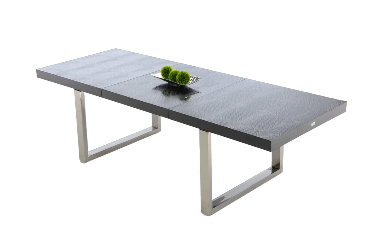 Skyline Modern Black Crocodile Lacquer Extendable Dining Table