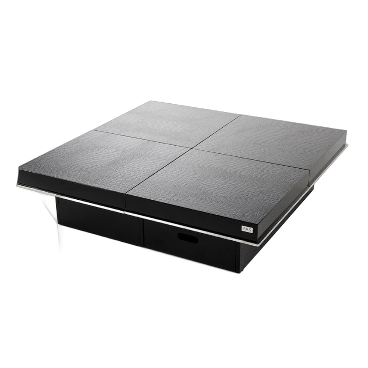 Horizon - Modern Black Crocodile Coffee Table w/ Pull Out Squares