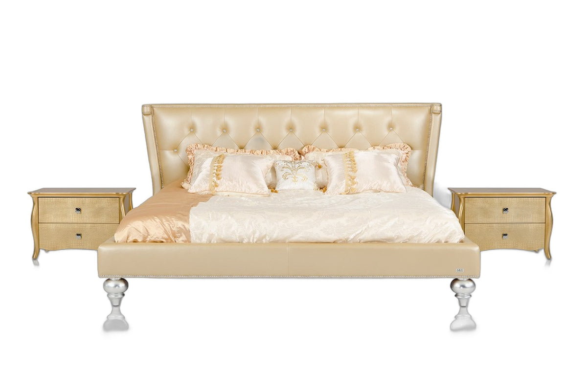 Monica Modern Champagne Leather Bed