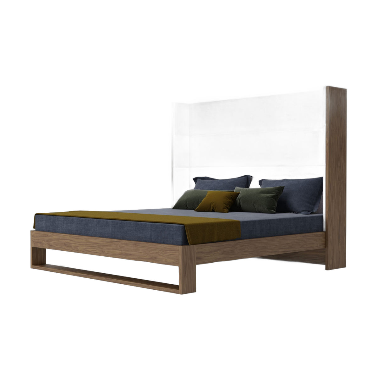 Helenora - Contemporary Grey Fabric & Walnut Trim Bed