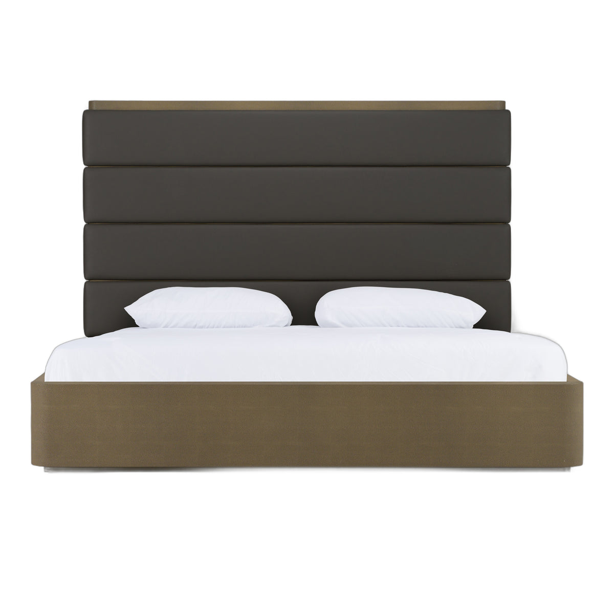 Eastern King Lois - Modern Grey Leather & Beige Shagreen Bed