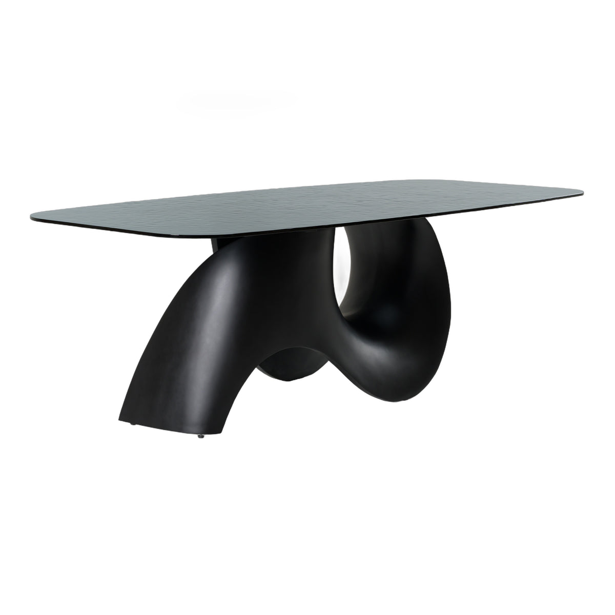 Neptune - Modern Grey Wave Glass + Black Dining Table