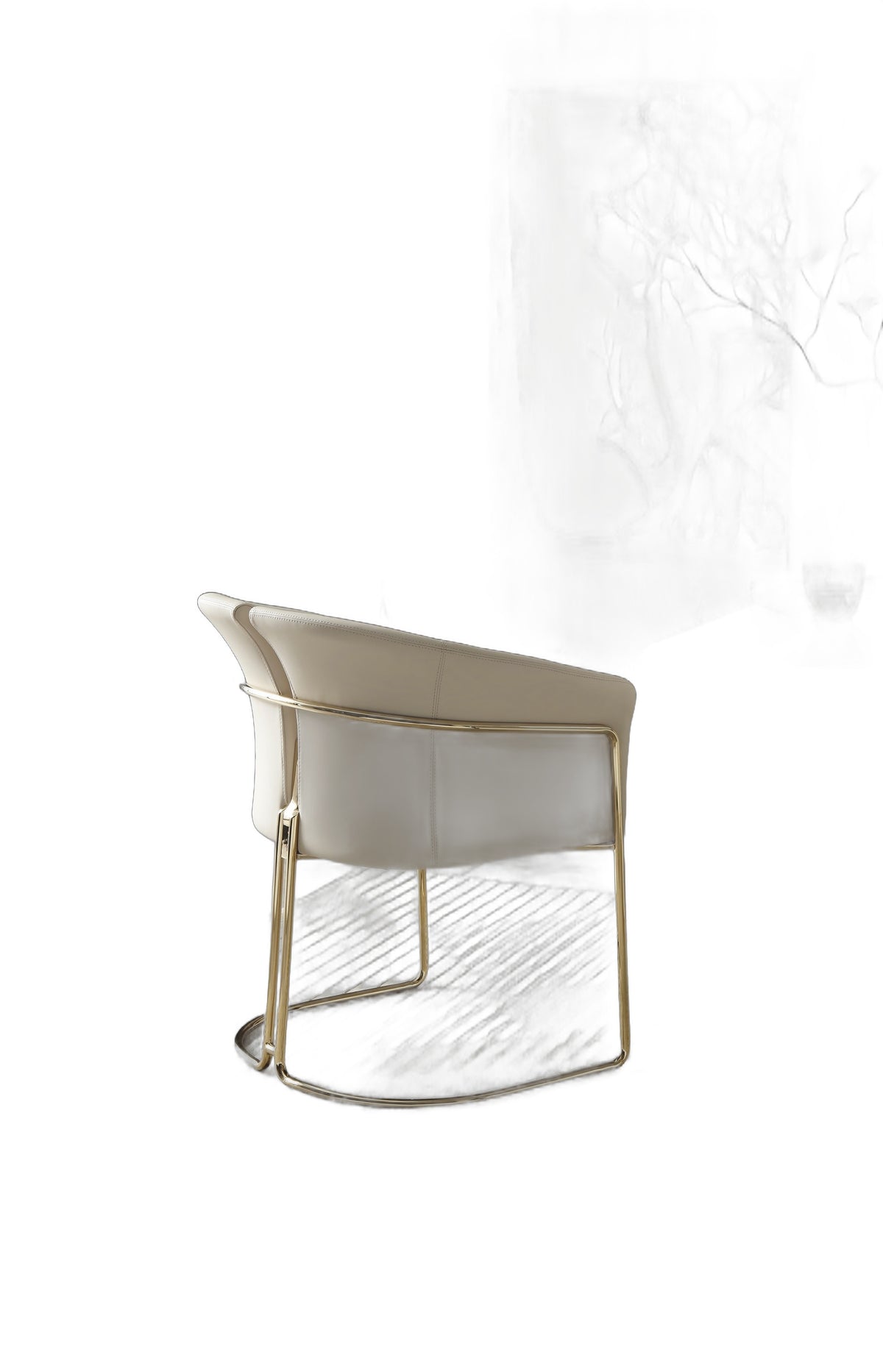Renfew - Modern Beige Vegan Leather + Champagne Gold Dining Chair