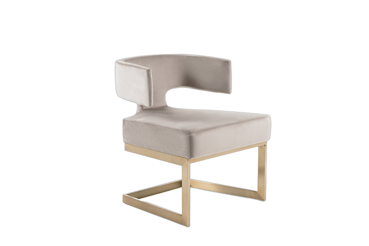 Calvo Modern Off-White Velvet & Brass Dining Chair