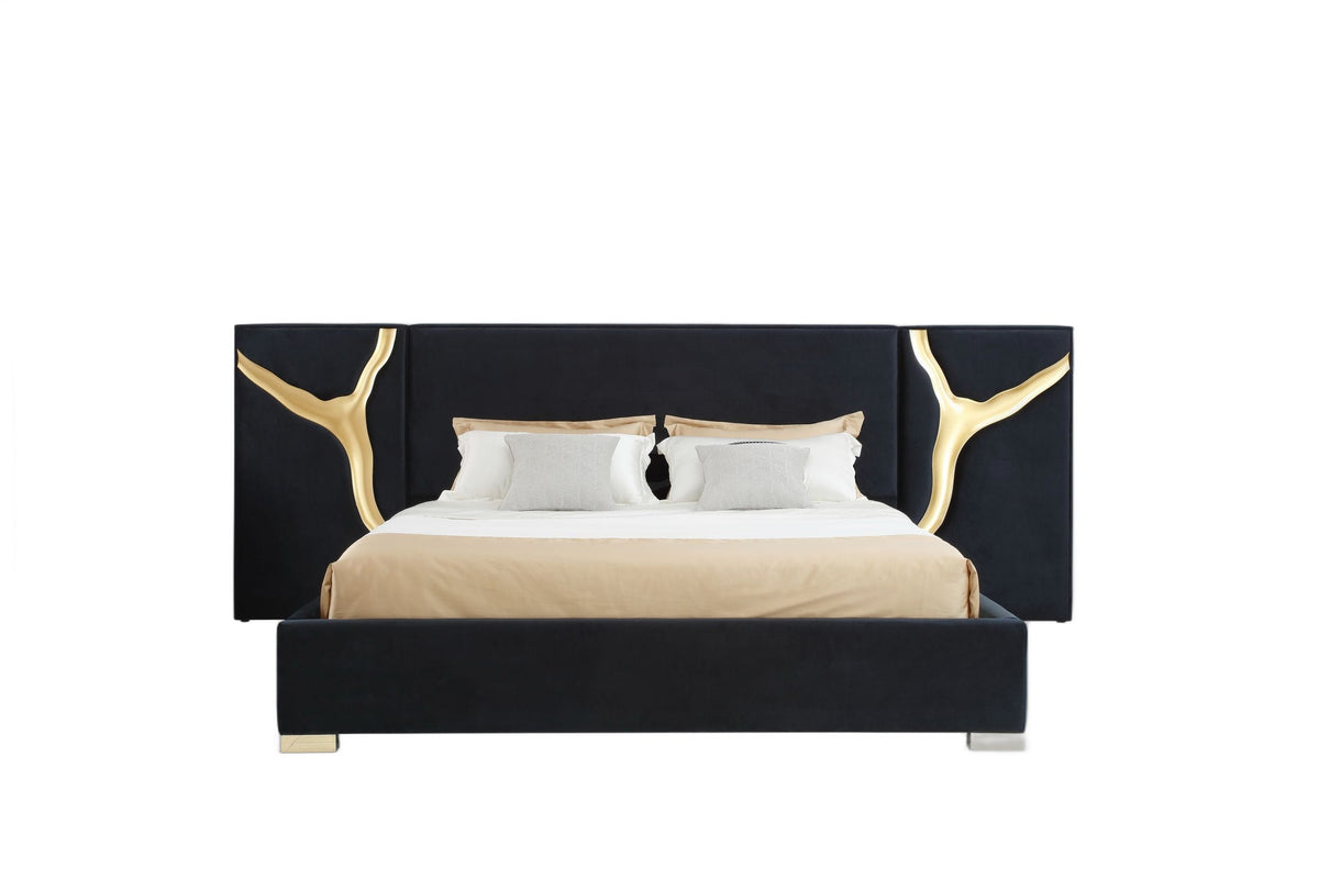 Aspen - Queen Modern Black + Gold Bed + Nightstands