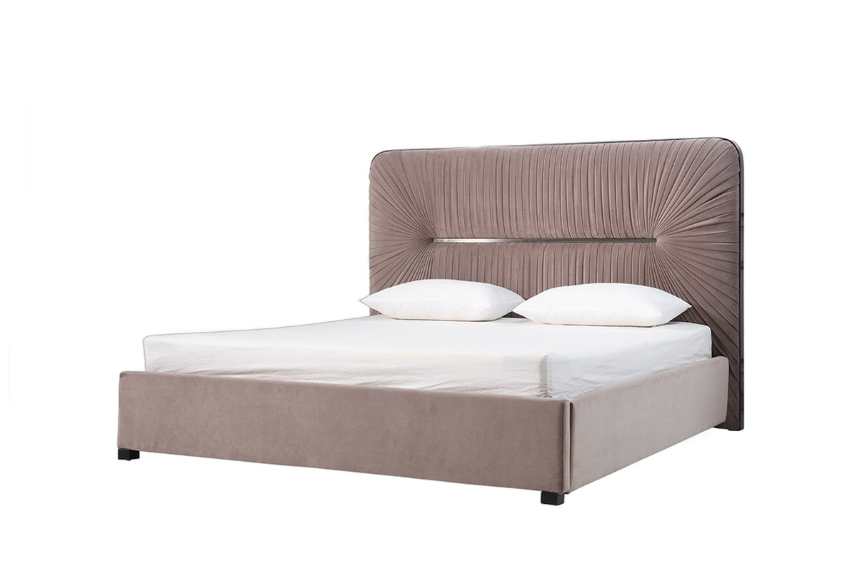 Duke Modern Grey Velvet & Black Gun Chrome Bedroom Set
