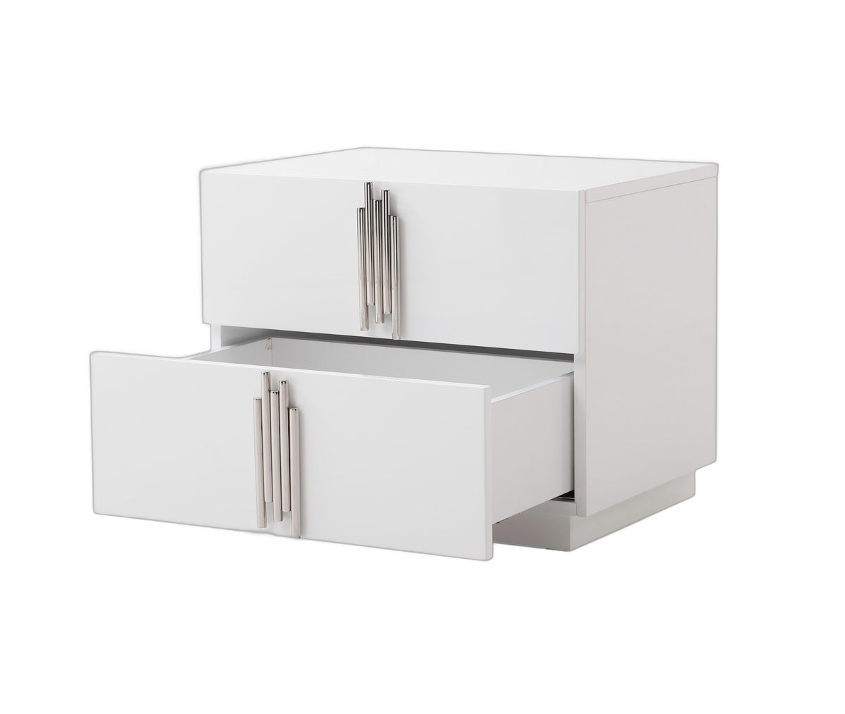 Token - Modern White + Stainless Steel Bed + Nightstands