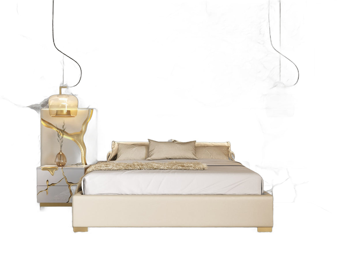 Aspen - Modern Beige + White + Gold 4-Piece Bedroom Set