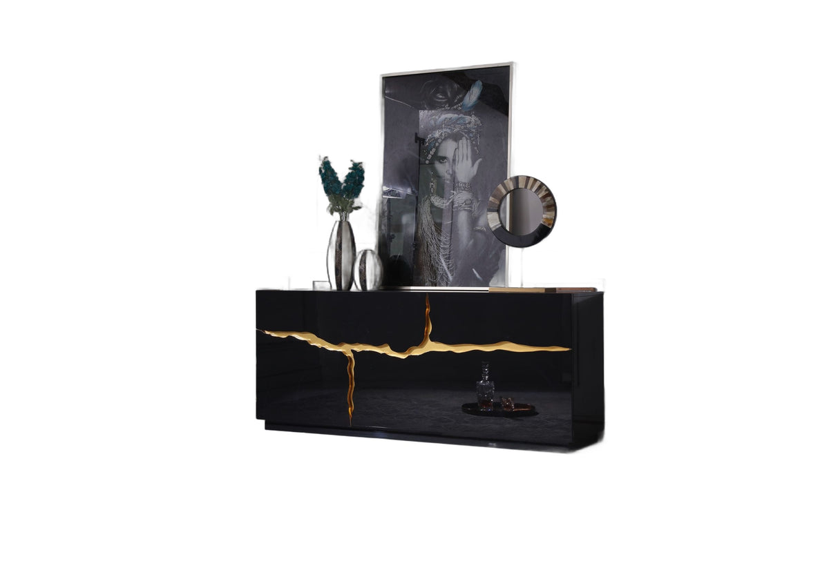 Aspen - Modern High Gloss Black & Gold Buffet