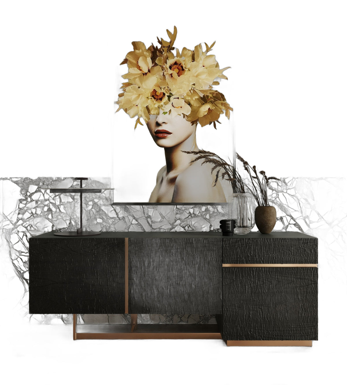 Tasha - Modern Black Ash + Brushed Gold Buffet