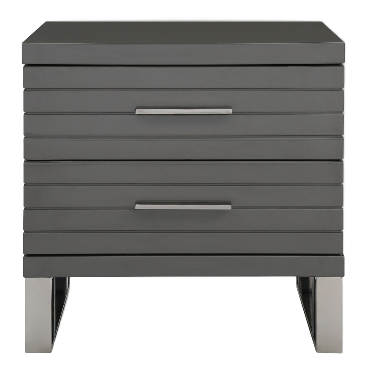 Splendor - Grey High Gloss Slatted Nightstand