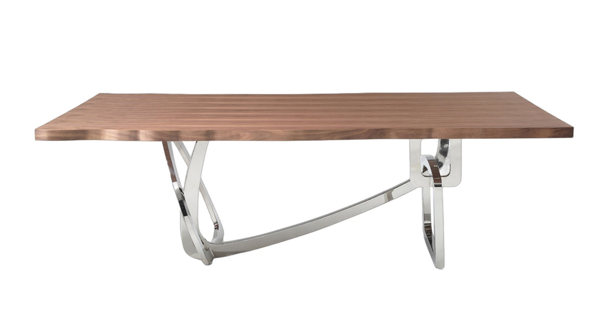Addy Modern Walnut & Stainless Steel Dining Table