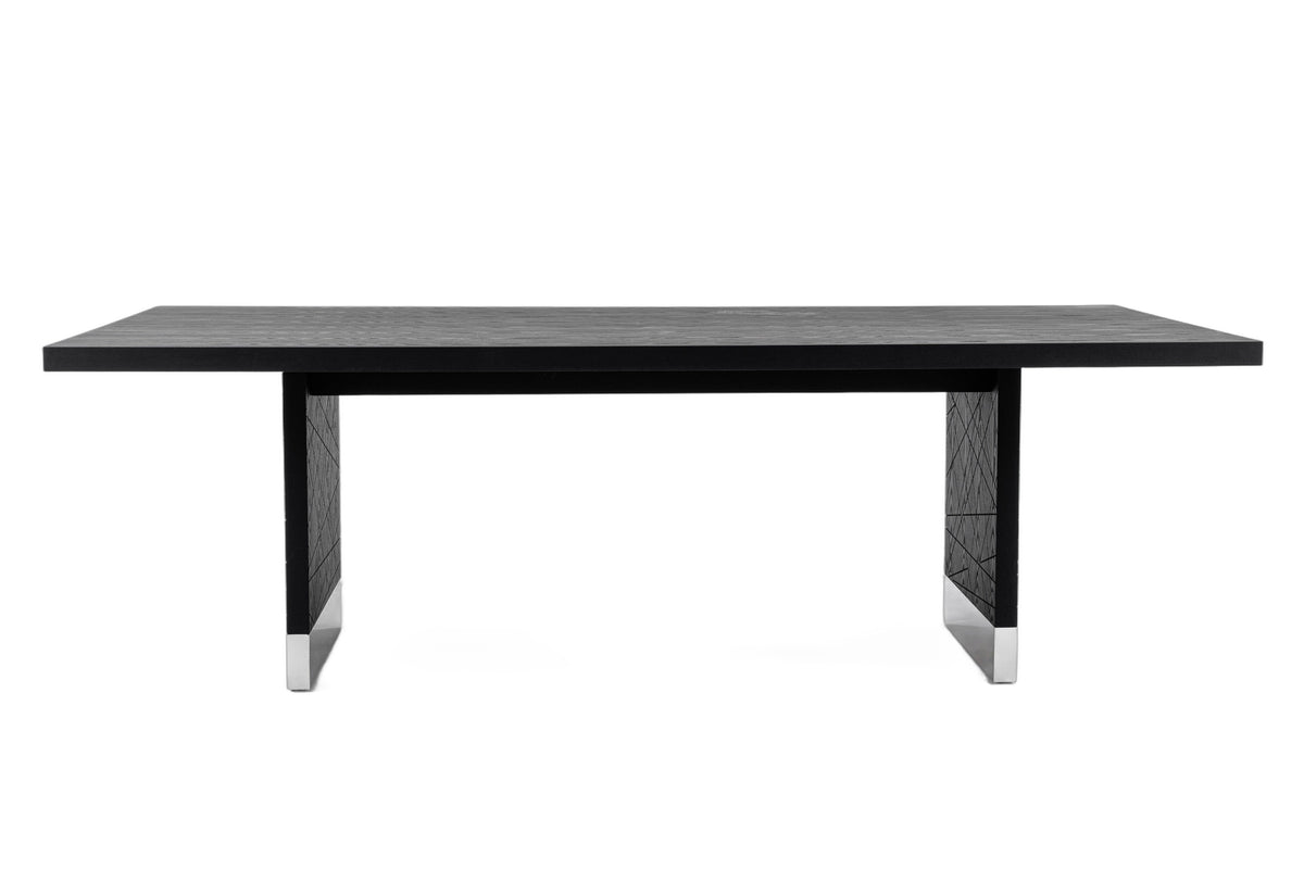 Kenda - Modern Black Ash + Stainless Steel Dining Table