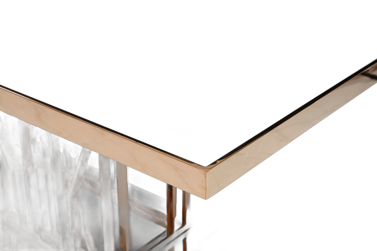 Marston Modern White Marble & Rosegold Dining Table