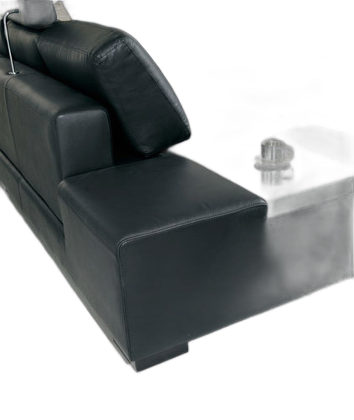 T35 - Modern Black Genuine Leather Sectional Sofa with Light
