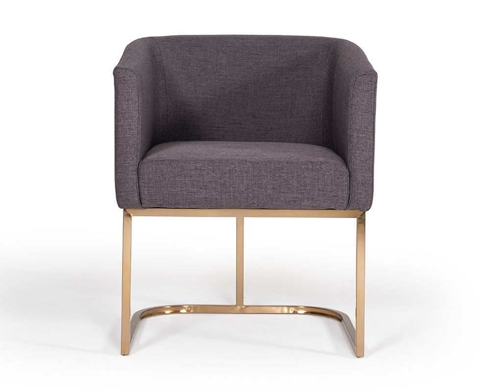Yukon Modern Grey Fabric & Antique Brass Dining Chair