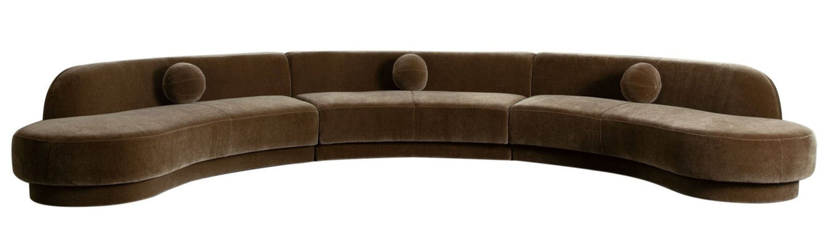 Zelda Curved Armless Sofa in Earth Performance Fabric w/ (1) Accent Pillow Ball