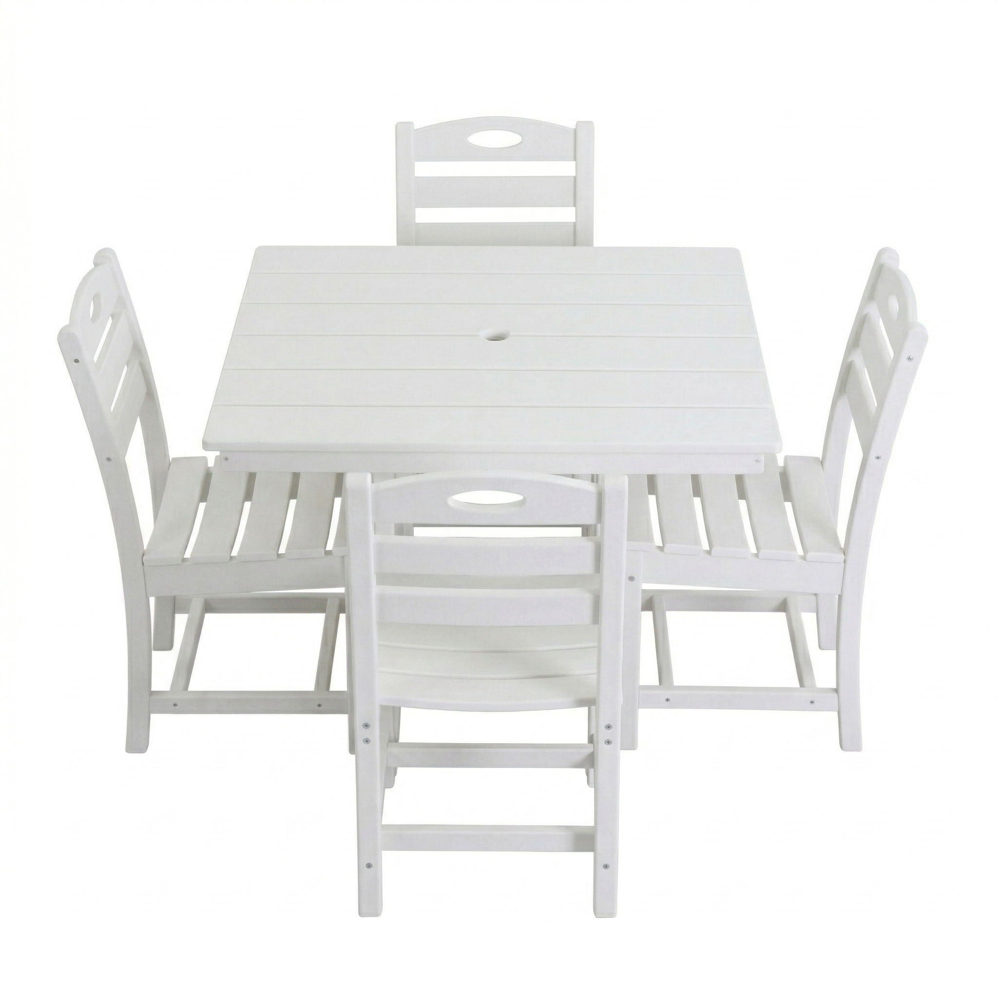 Outdoor Patio Dining Set, Square Table With Umbrella Hole And Armless Chairs