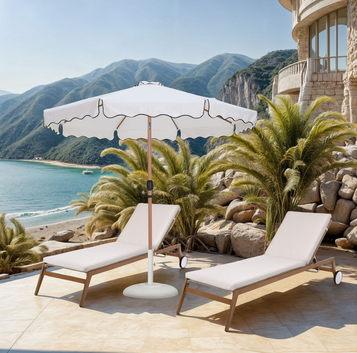 Amalfi - Patio Umbrella - White Base / Light Brown Pole