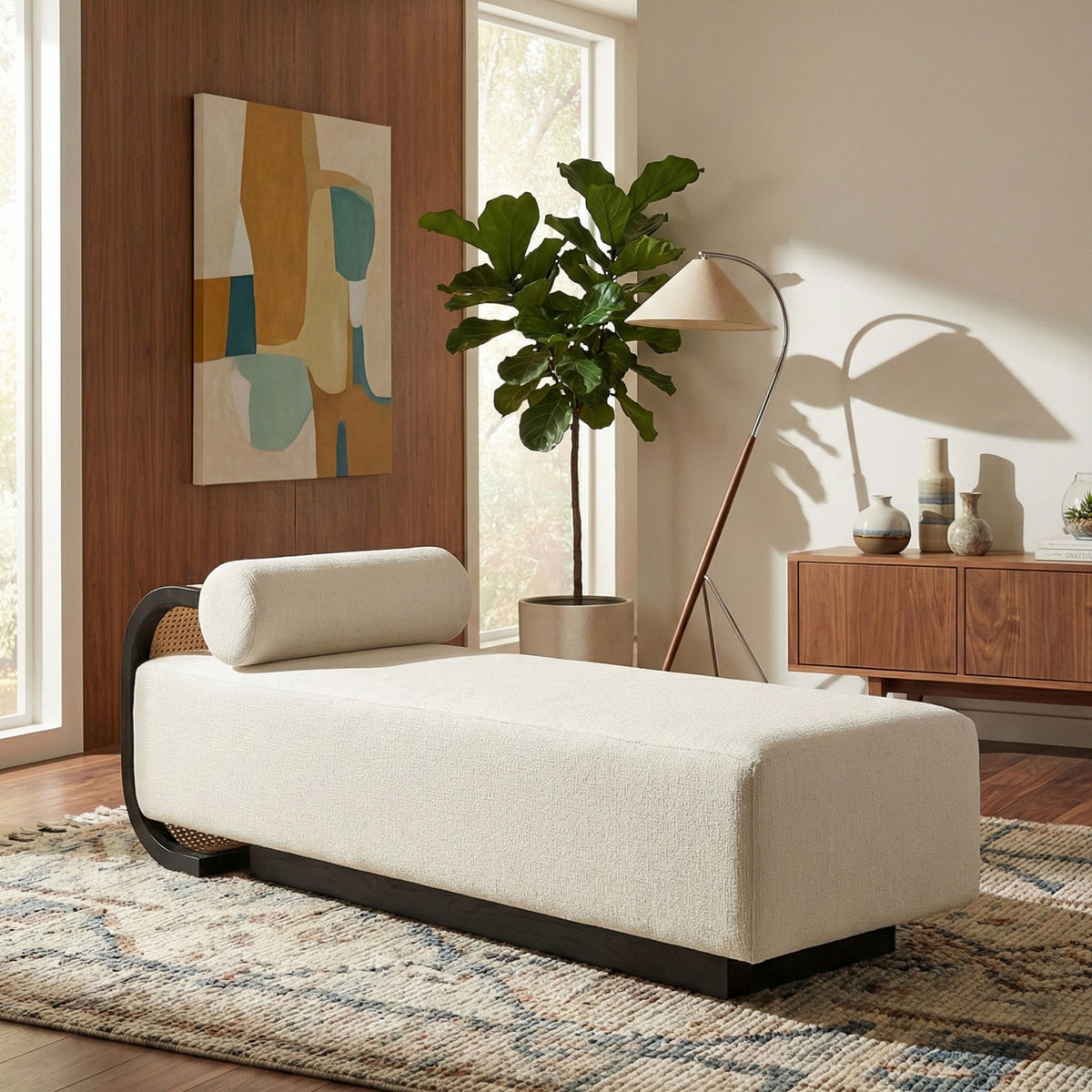 Zephyr - Linen Textured Fabric Upholstered Chaise - Painted Black Base