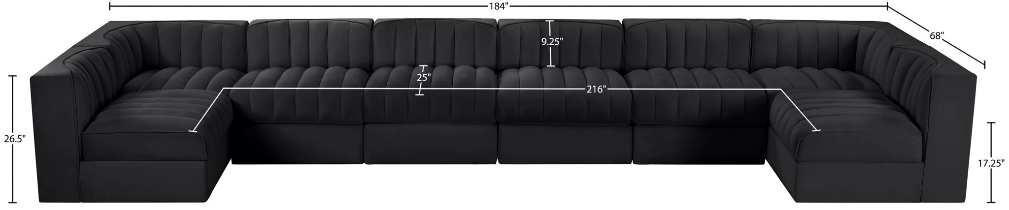 Rummi - Velvet Performance Fabric Upholstered 8 Piece Modular Sectional (With 2 Corner Chairs)