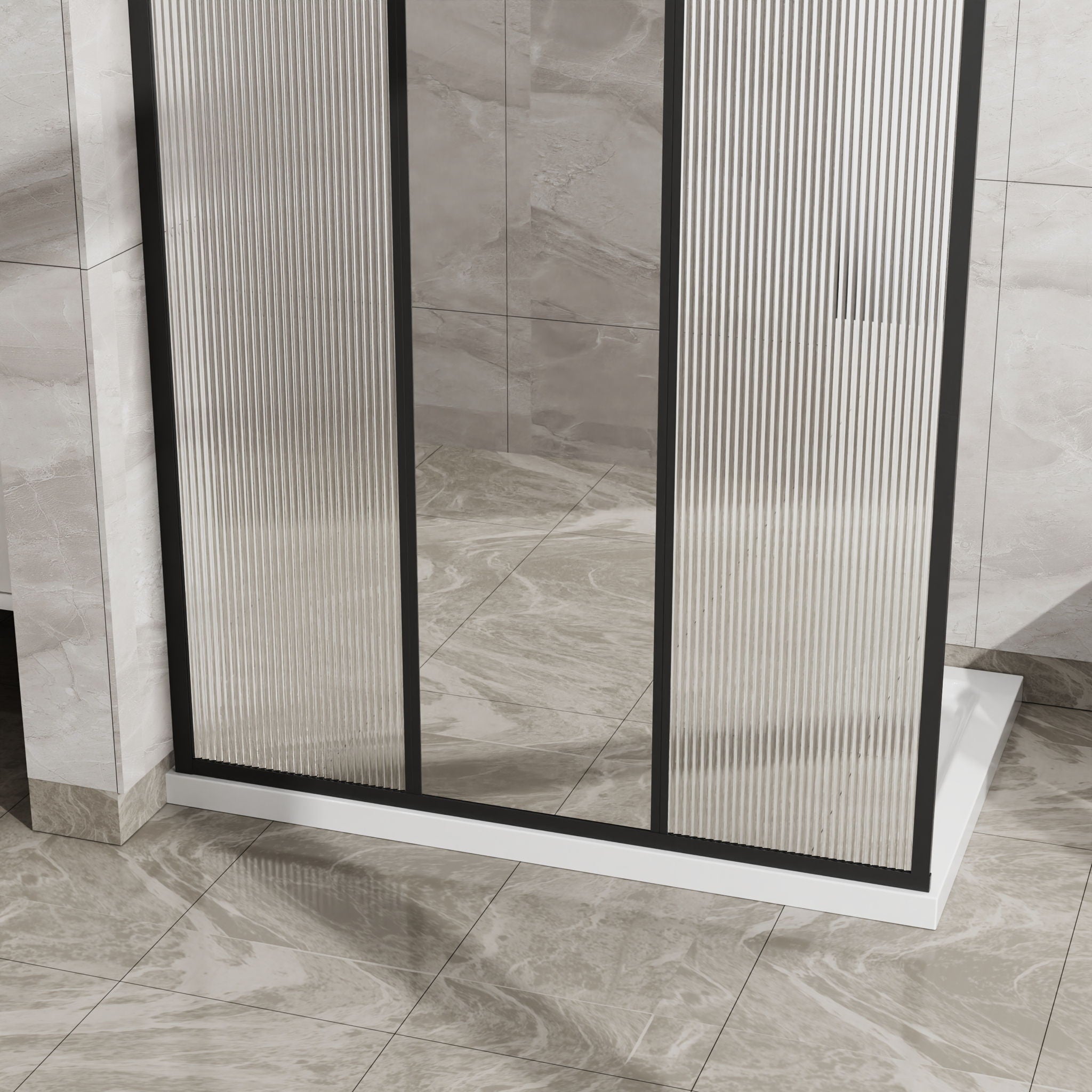Shower Door With Center Mirror And Fluted Panels