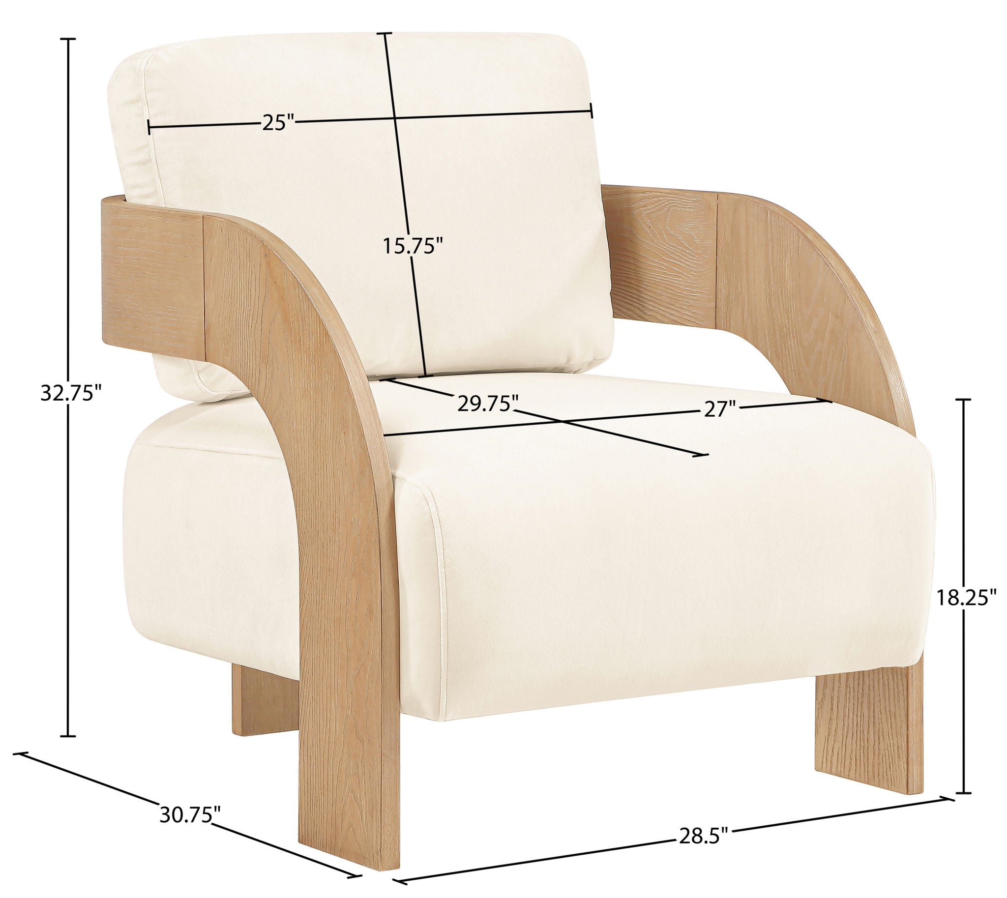 Cedra - Velvet Performance Fabric Upholstered Accent Chair - Natural Frame