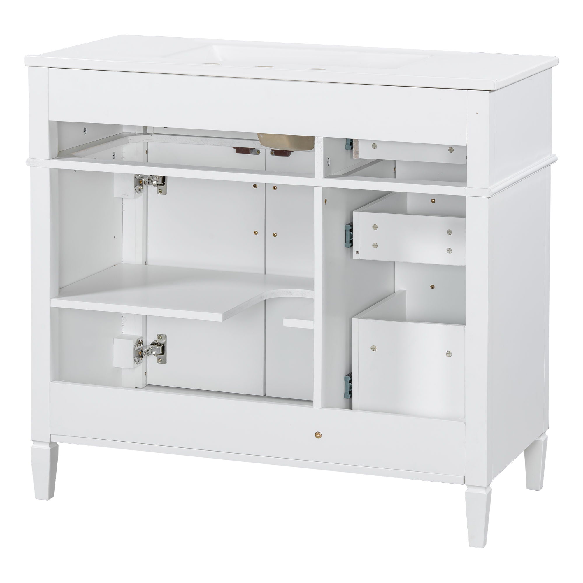 Bathroom Vanity With Sink, 4 Drawers (1 Flip Drawer), 2 Doors & Adjustable Shelf - White