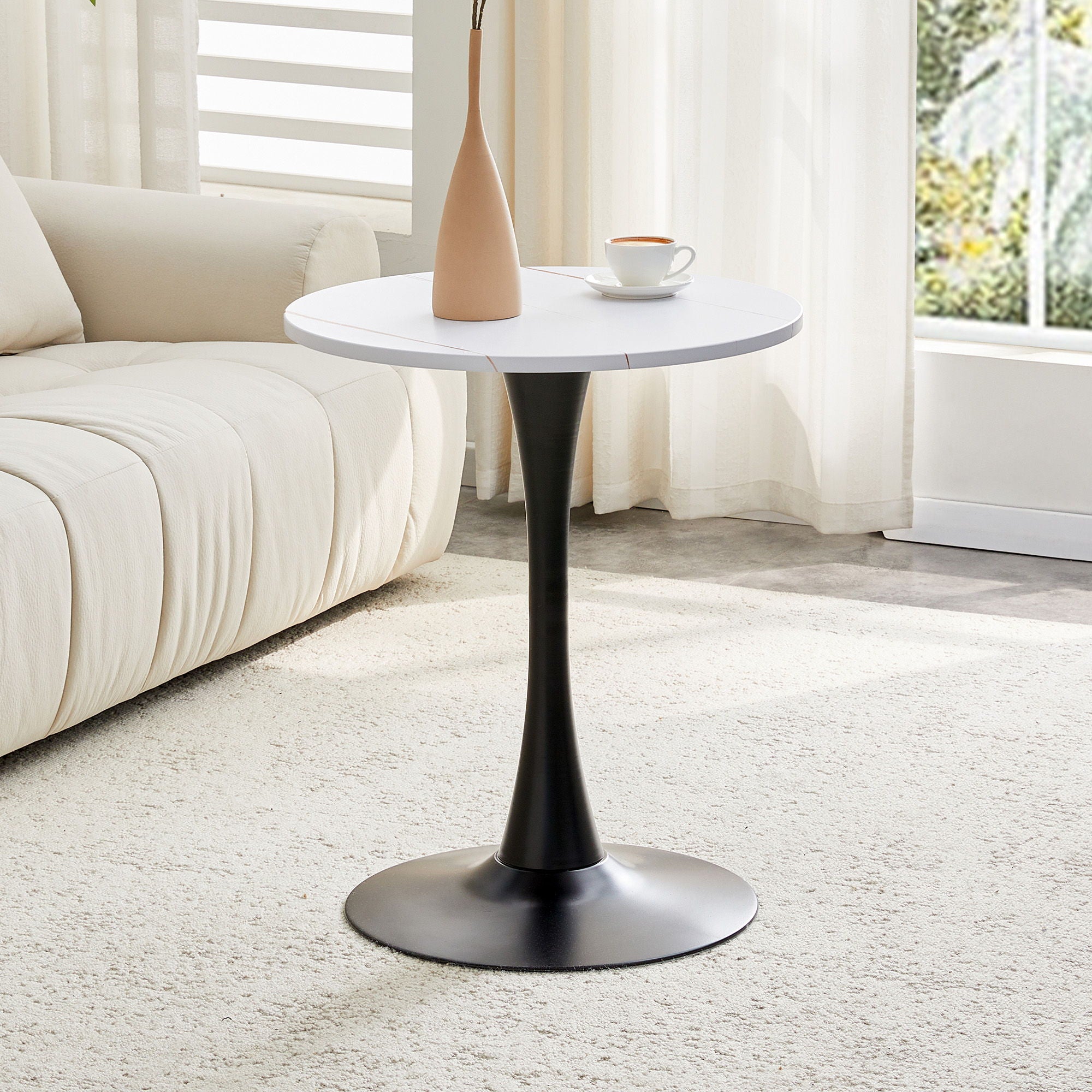 Round Dining Table With Thickened Engineered Wood Top And Metal Pedestal, 23.6" Diameter For Kitchen, Living Room, Small Spaces