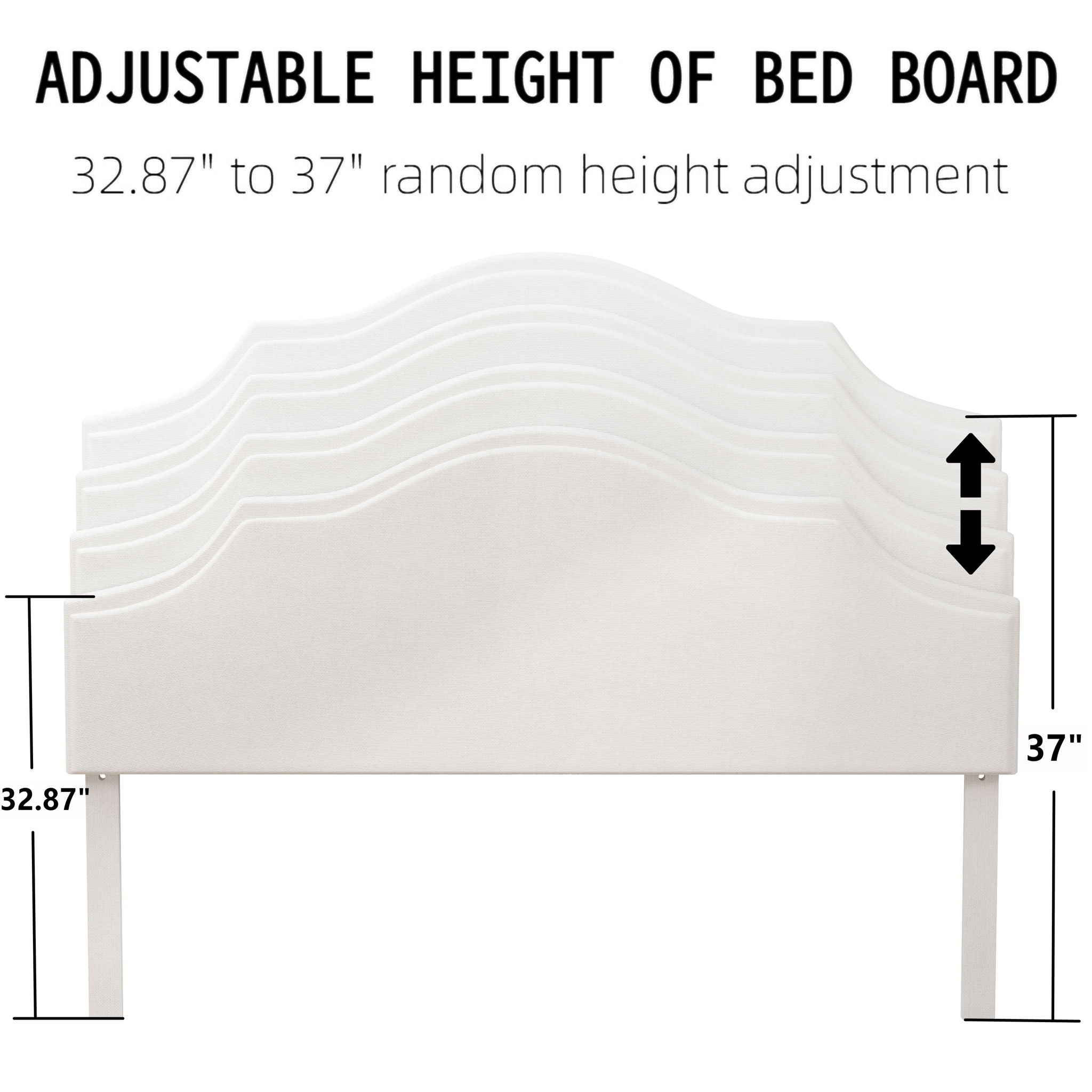 King Size, Upholstered Platform Bed Frame With Adjustable Headboard, No Box Spring Needed - White