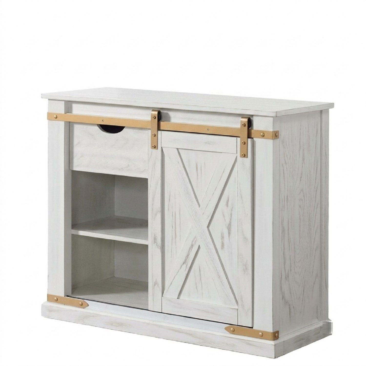 Console Table With Storage Drawer And Open Shelves - Antique White / Gold