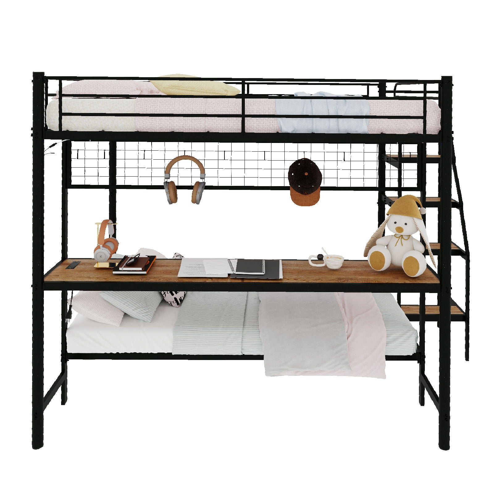 Bunk Bed With Built In Desk And LED Lighting