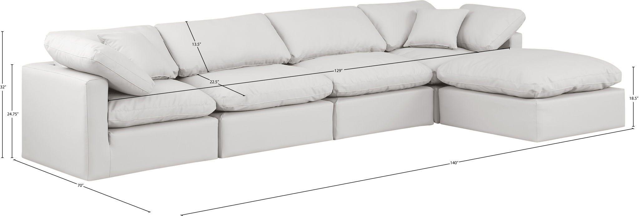 Indulge - Faux Leather 5 Piece Modular Sectional With Chaise