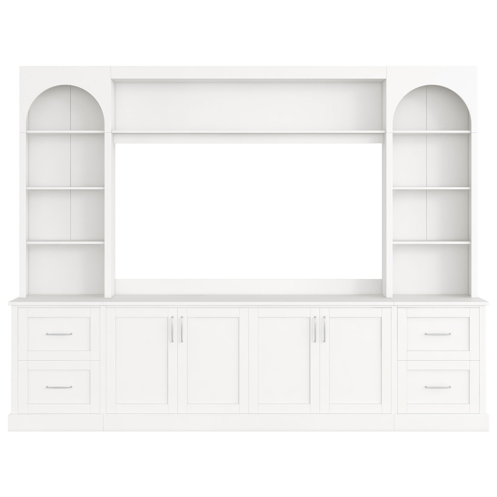 Arched Entertainment Center Wall Unit With Drawers, TV Stand
