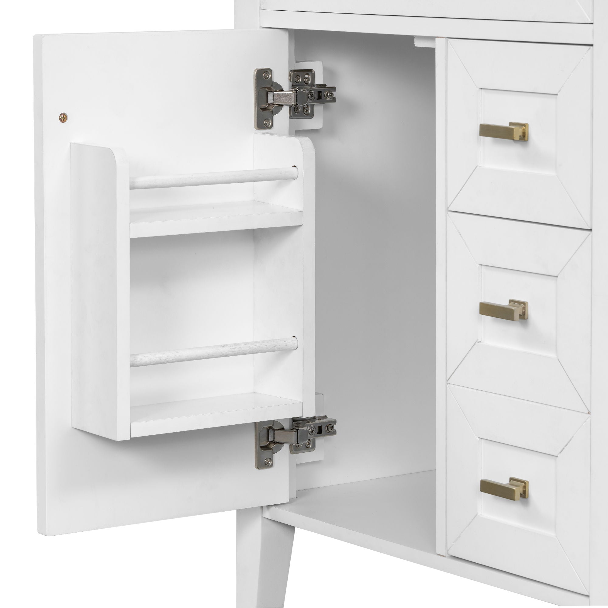Bathroom Vanity With Sink, 3 Drawers & Cabinet With 2 Tier Door Storage Rack, Soft Close Doors & Drawers