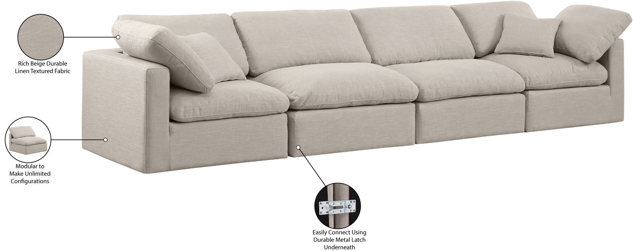Indulge - Linen 4 Seat Modular Sofa