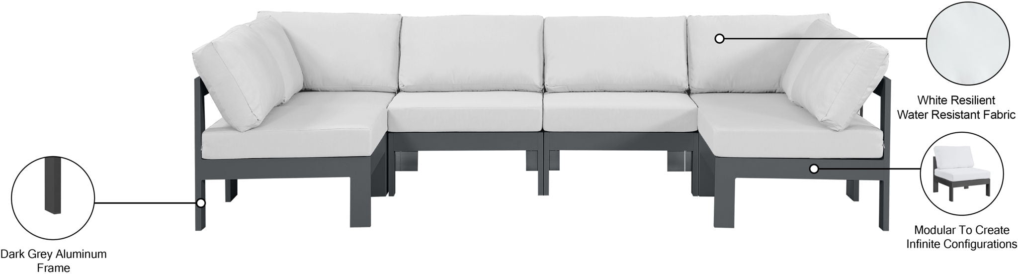 Nizuc - Outdoor Patio 6 Piece Modular Sectional With Gray Frame