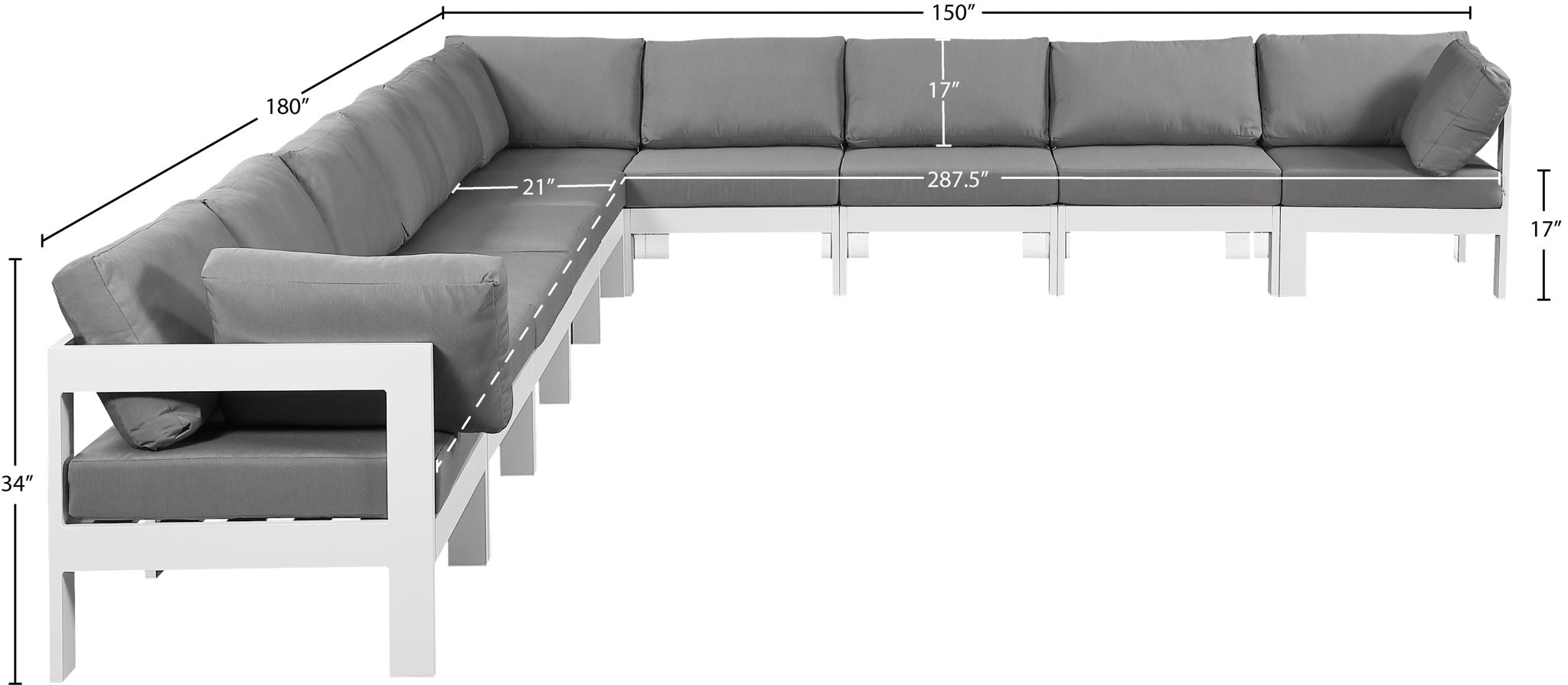 Nizuc - Outdoor Patio 10 Piece Modular Sectional With White Frame