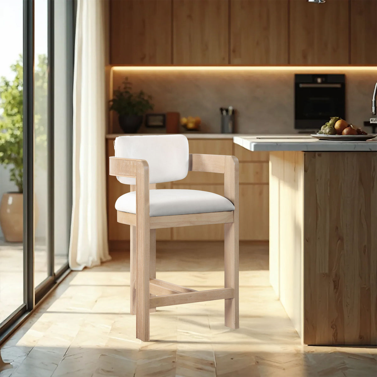 Sacha - Velvet Stool With Natural Base