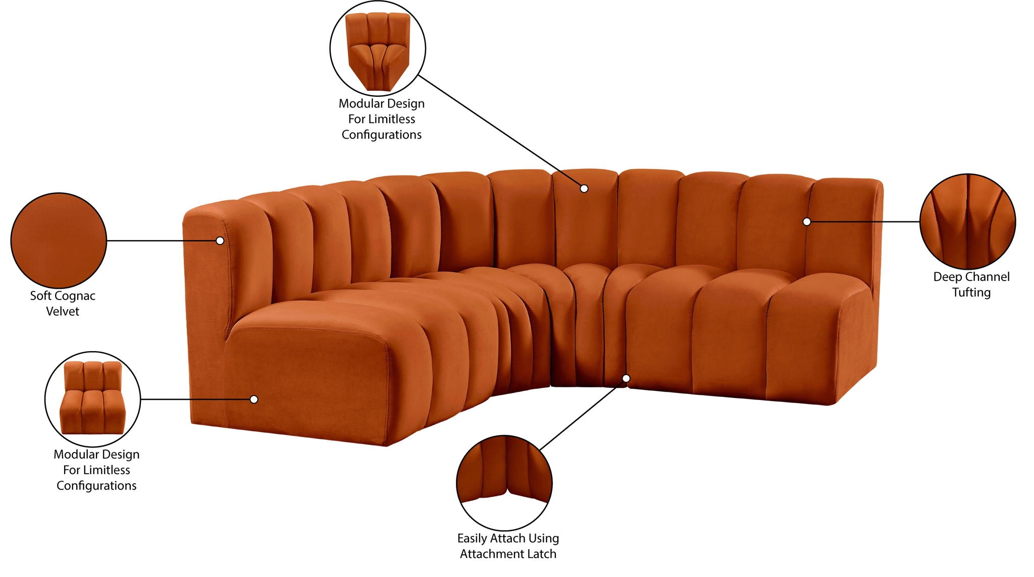 Arc - Velvet 4 Piece Corner Modular Sofa