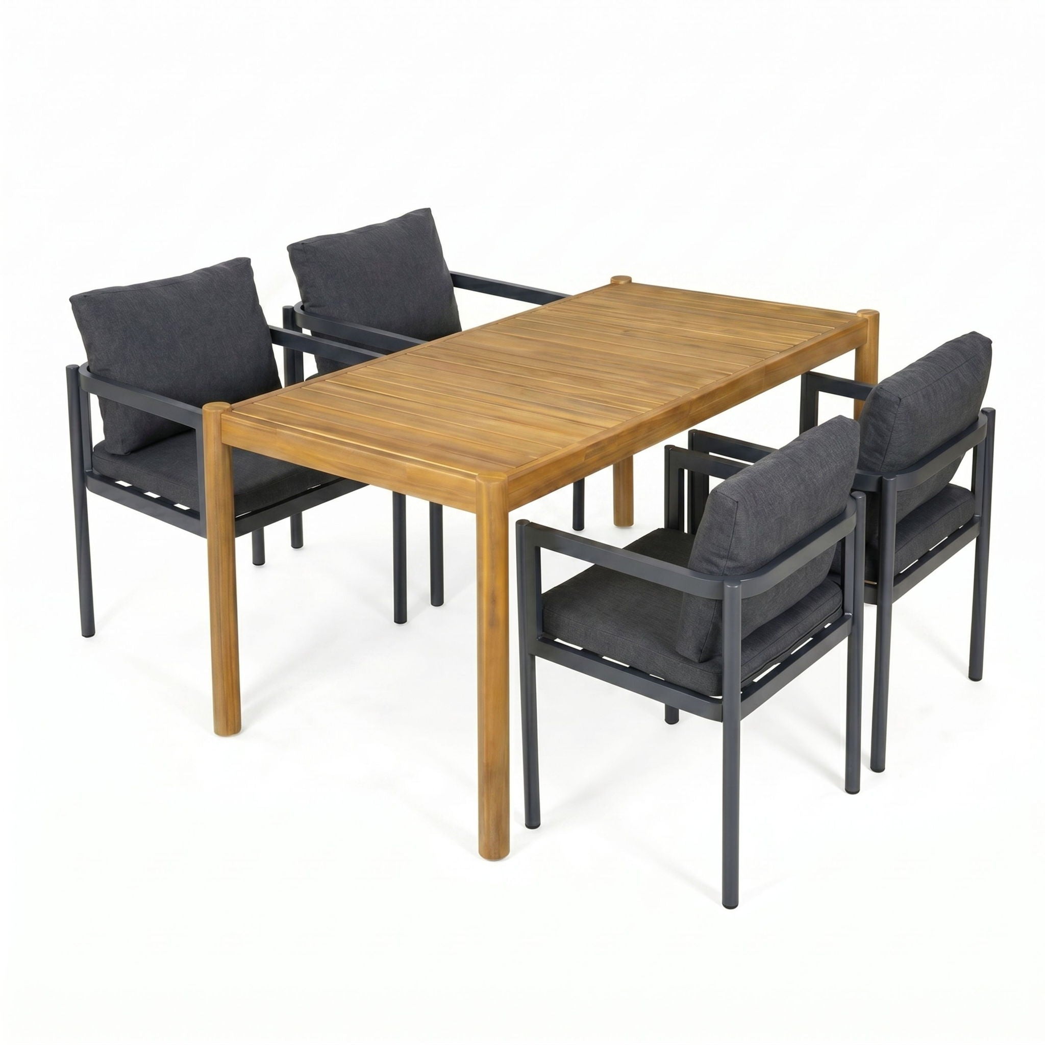 5 Piece Outdoor Patio Dining Set With Table, Chairs With Cushions - Gray / Light Teak