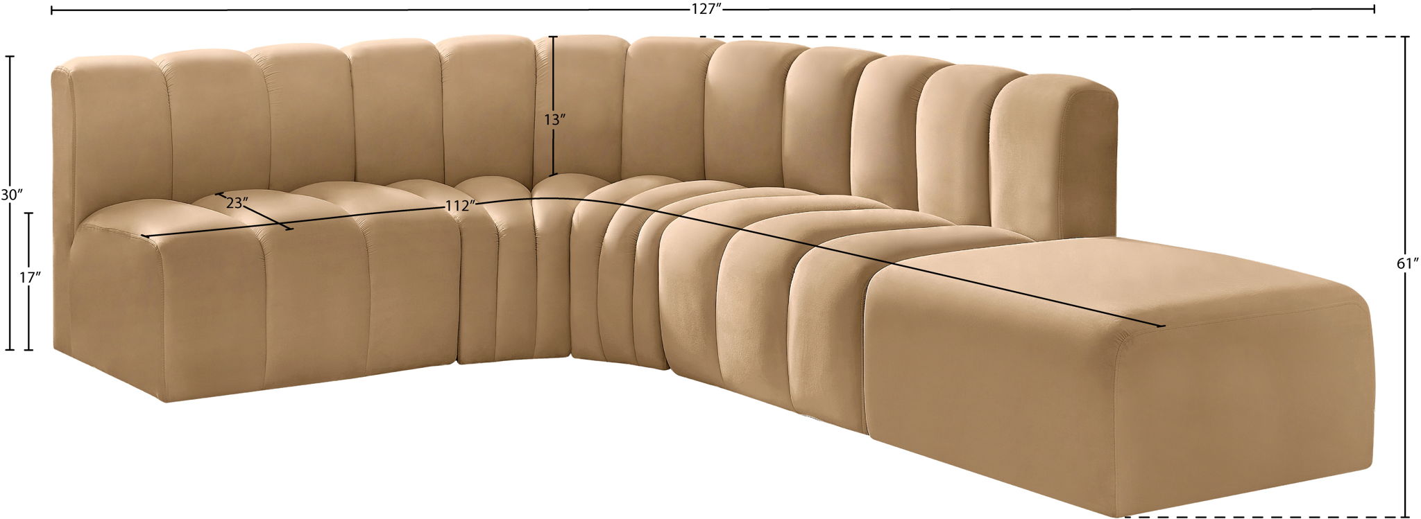 Arc - Velvet 5 Piece Corner Modular Sofa