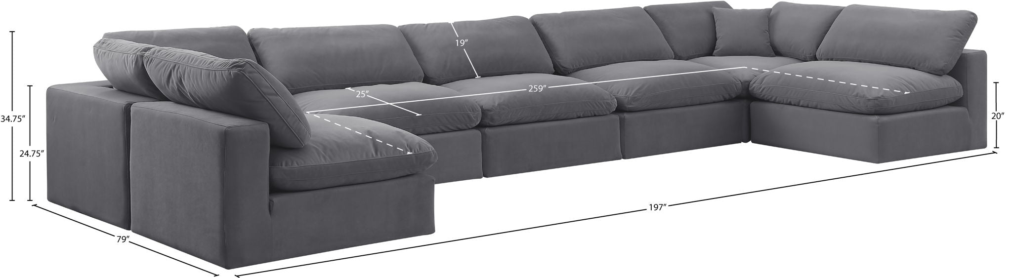 Comfy - 7 Piece Velvet Modular Armless Sectional